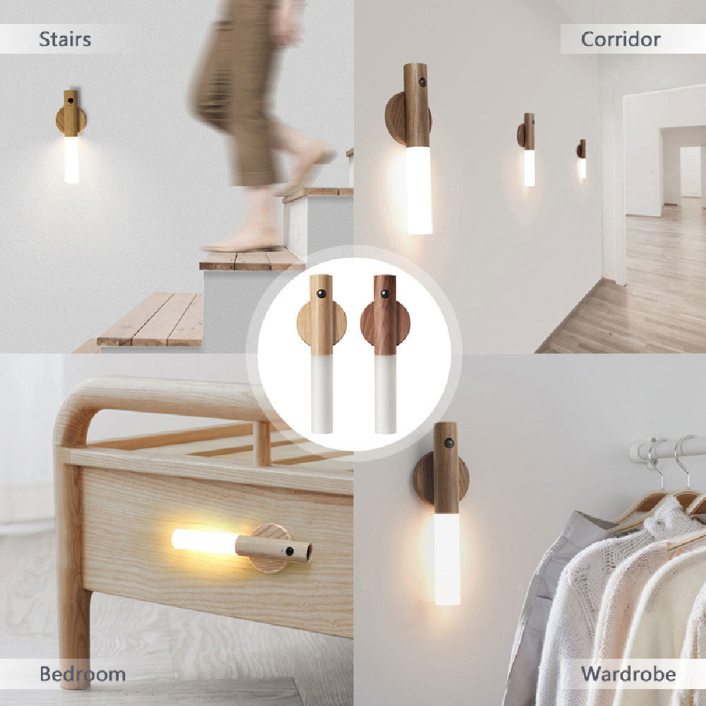 Auto LED USB Magnetic Wood Wireless Night Light Corridors Porch Lights PIR Motion Sensor  ( Free Shipping ) Wall Light Cabinet Lamp