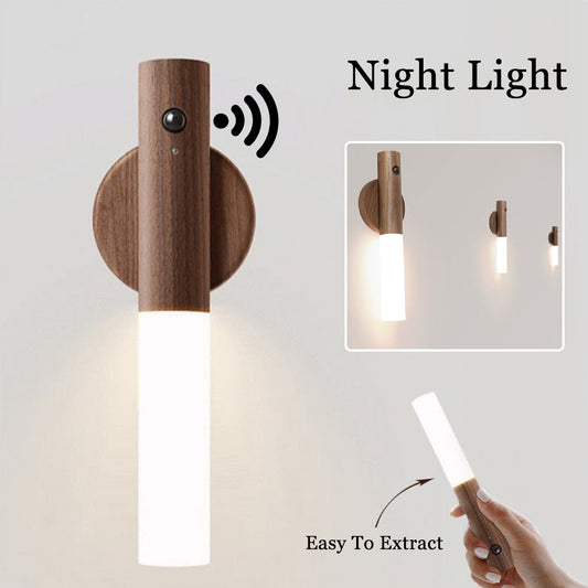 Auto LED USB Magnetic Wood Wireless Night Light Corridors Porch Lights PIR Motion Sensor  ( Free Shipping ) Wall Light Cabinet Lamp