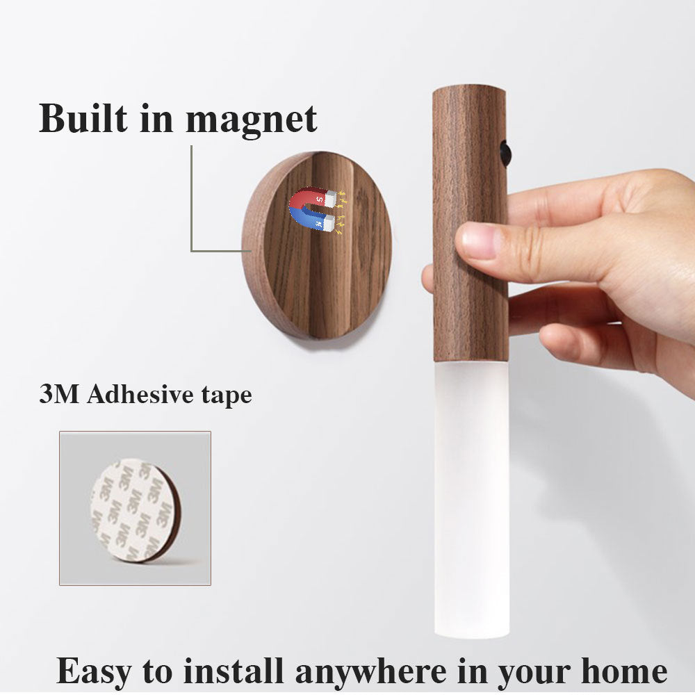 Auto LED USB Magnetic Wood Wireless Night Light Corridors Porch Lights PIR Motion Sensor  ( Free Shipping ) Wall Light Cabinet Lamp
